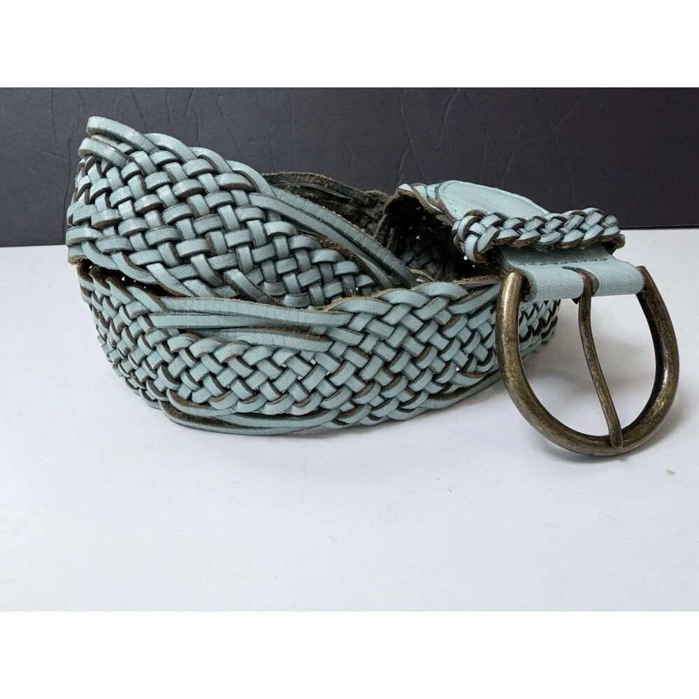 Linea Pelle Belt Braided Woven Leather Turquoise Women's Small Boho Adjustable